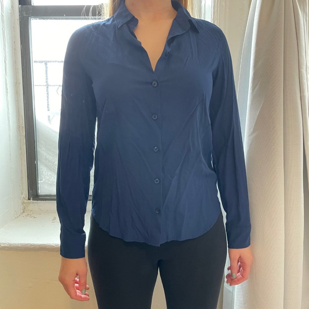 Navy Silky Uniqlo Blouse
